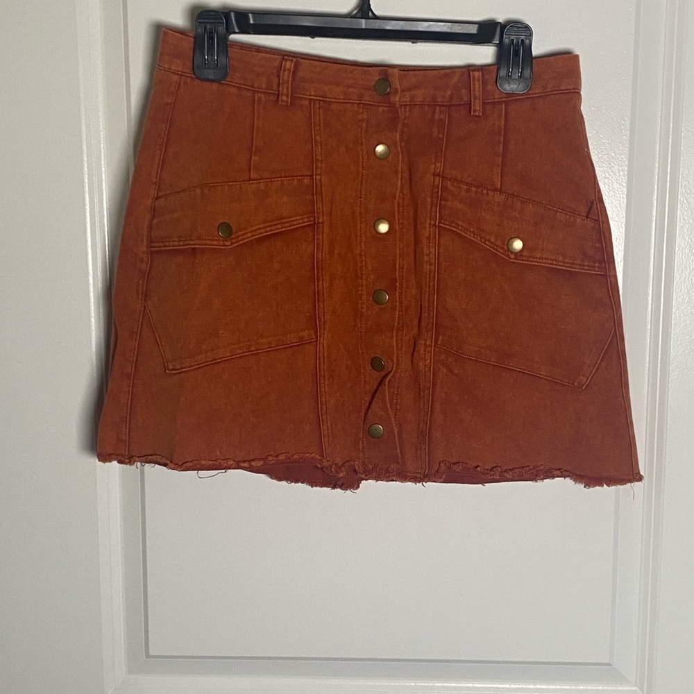 Rust Button-Front Women's Skirt